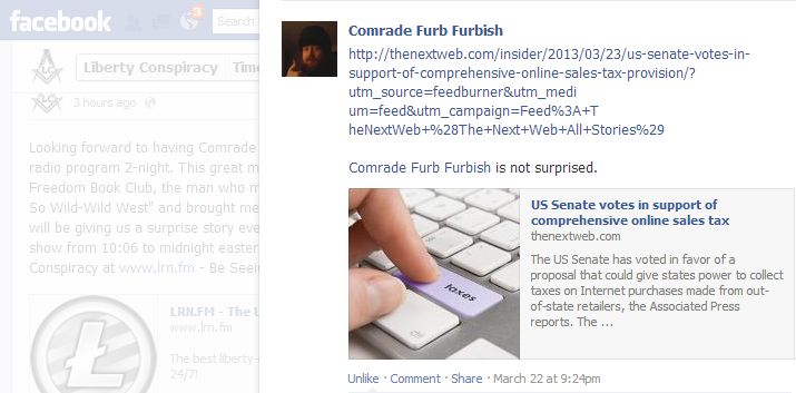 Screenshot of FURB's Facebook Post 2013-03-22